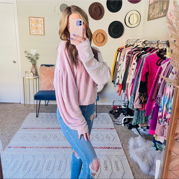 Free People Sweaters - Free People Pink Velvet Milan Layering Top Sweatshirt